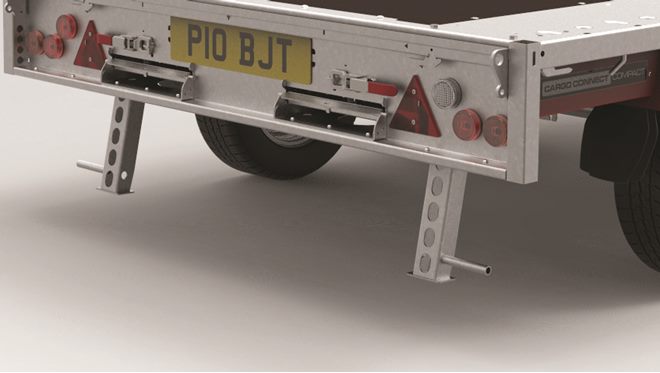 Support stands, rear kick down operation, suitable for 12" or larger wheel size trailers