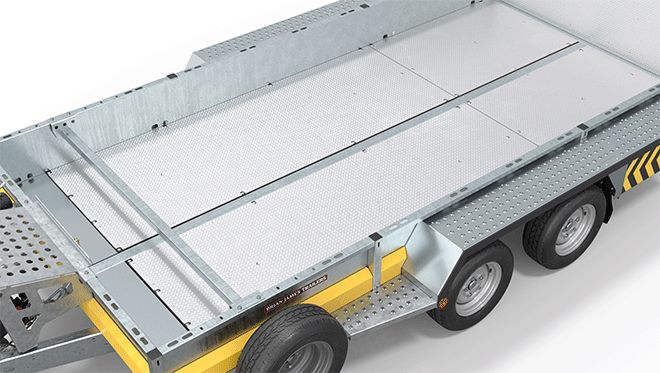 Revêtement de plancher en aluminium, plateau de 3,1m x 1,6m, damier fin à 3 barres. Protection de la surface recouverte contre les charges à fort impact.