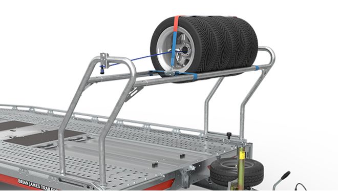 Rack à pneus en hauteur pour le transport des roues de rechange avec sangle de maintien et câble de 