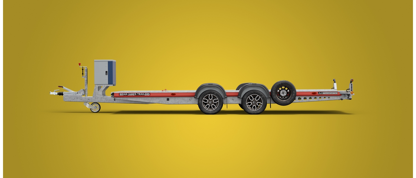 A Transporter trailer on yellow background