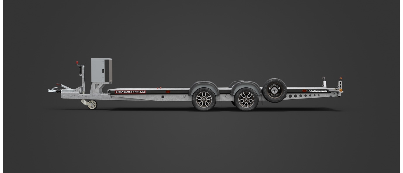 A Transporter trailer on anthracite grey background